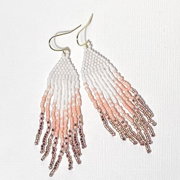 Angel White and Pink Fringe Earrings