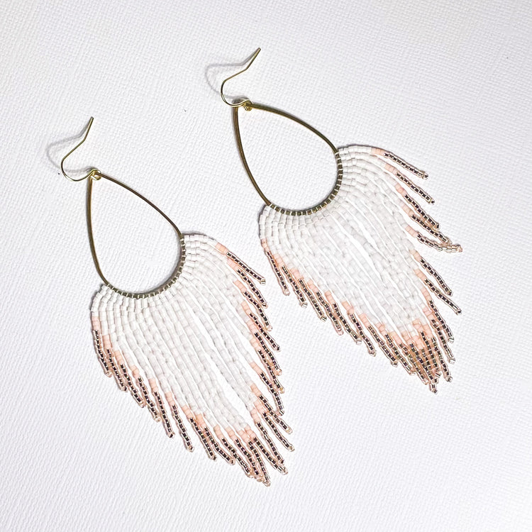 Trixie White and Pink Fringe Earrings