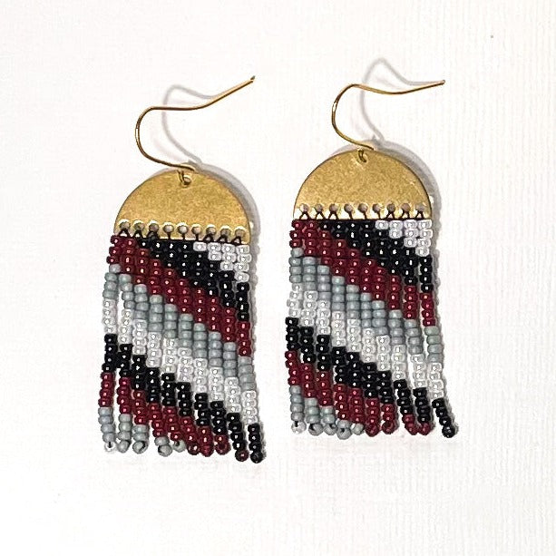 Juliana Black, Maroon, and Gray Fringe Earrings