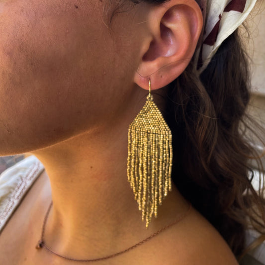 Ivy Deep Gold Shine Fringe Earrings