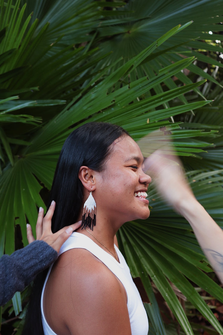 Joycel White, Rosewood, and Black Fringe Earrings