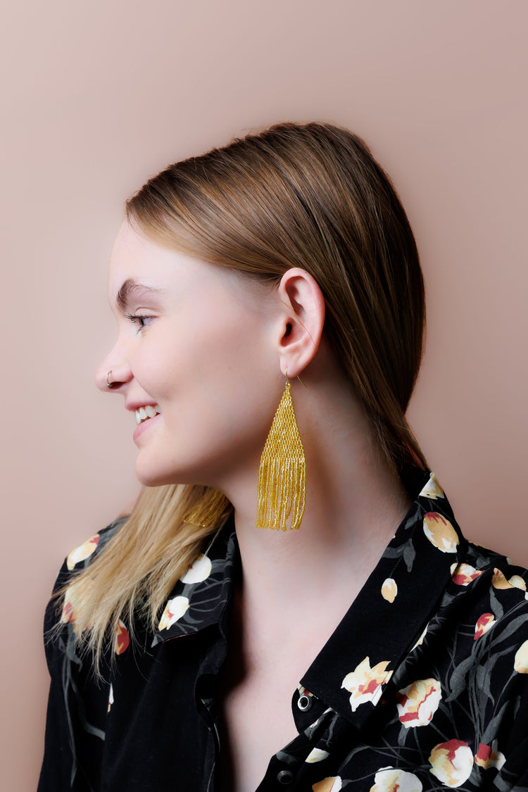 Wena Dusty Yellow Shine Fringe Earrings