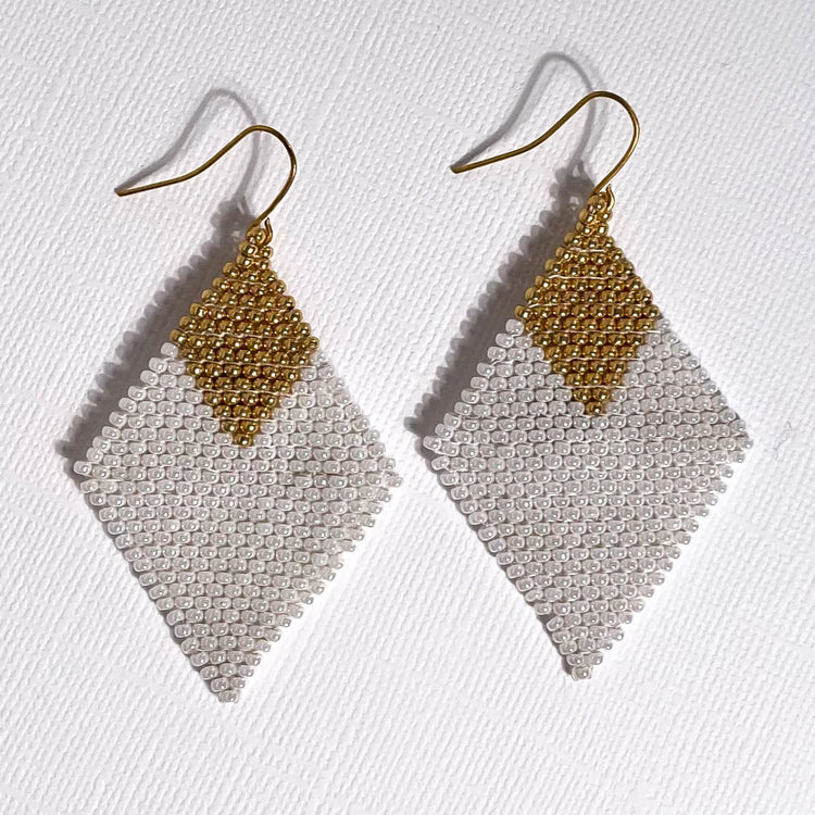 Florian White and Gold Beaded Earrings
