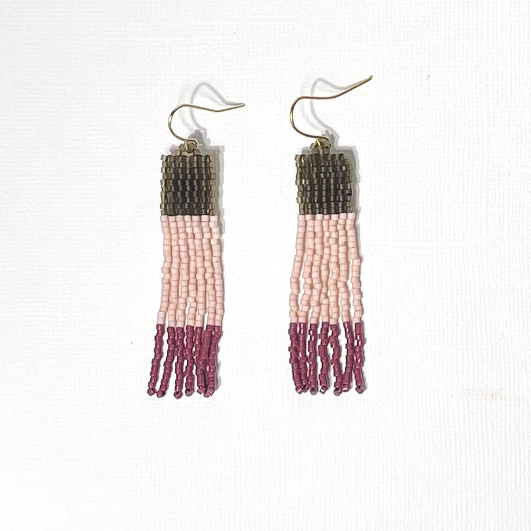 Tintin Taupe, Pink, and Plum Fringe Earrings