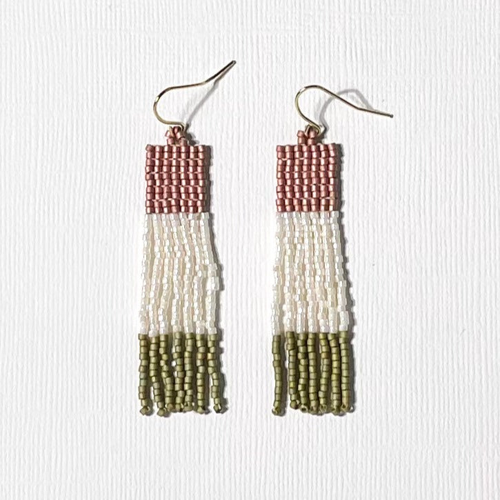 Tintin Matte Pink and Olive Green Fringe Earrings