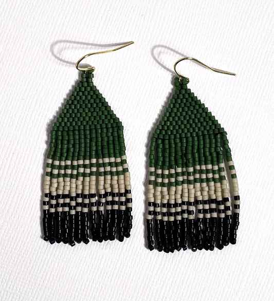 Regine Forest Green, Cream, and Black Fringe earrings