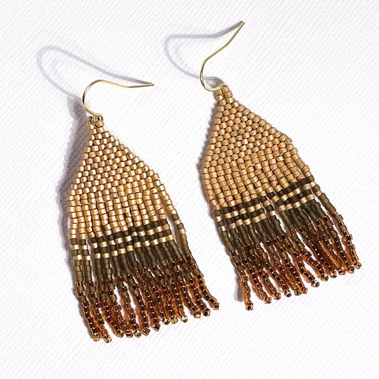 Regine Gold, Taupe, and Bronze Fringe Earrings