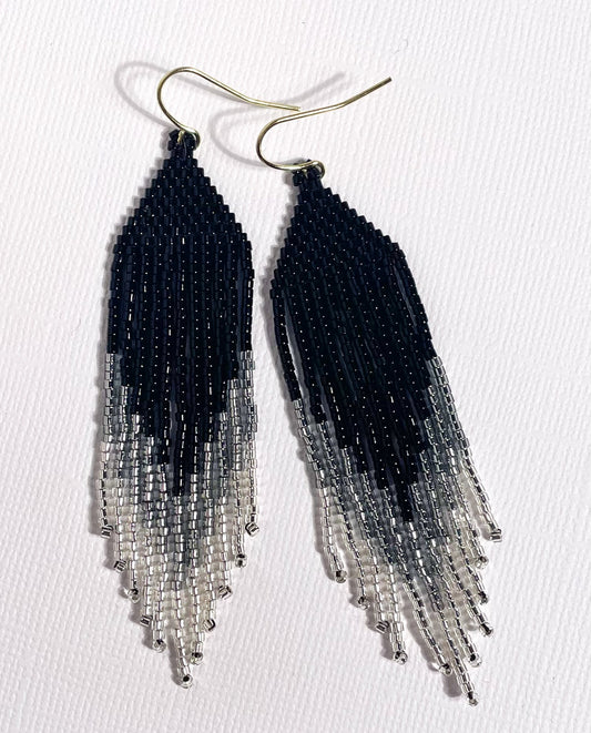 Angel Black and Silver Shine Fringe Earrings