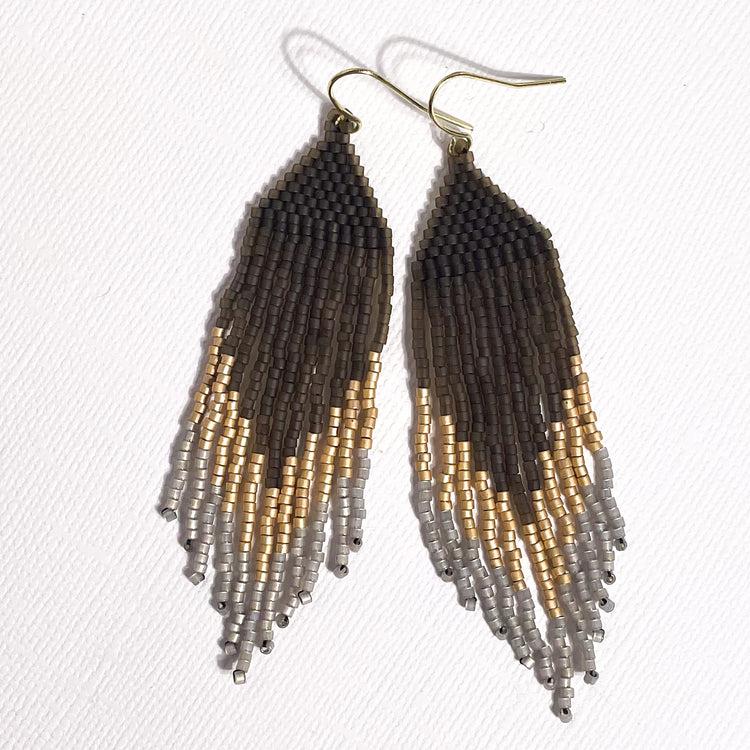 Angel Smokey Taupe, Gold, and Silver Fringe Earrings