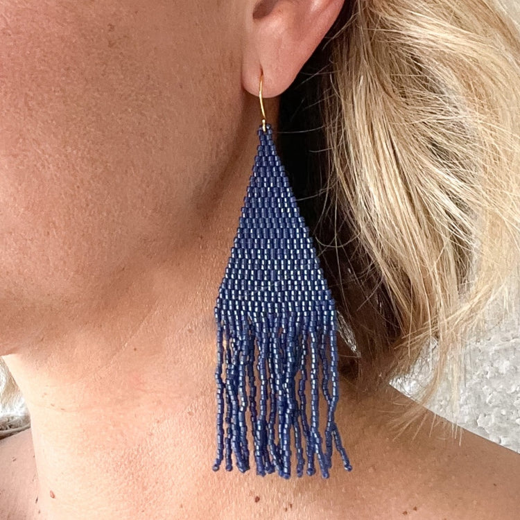 Wena Navy Blue Fringe Earrings